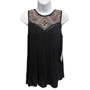 Knox Rose Black Embroidered Lace Yoke Sleeveless Tank Top Women's Size S